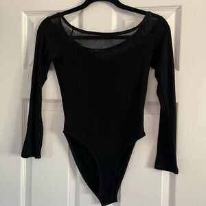 Mesh Neckline Black Long Sleeve Bodysuit size SMALL